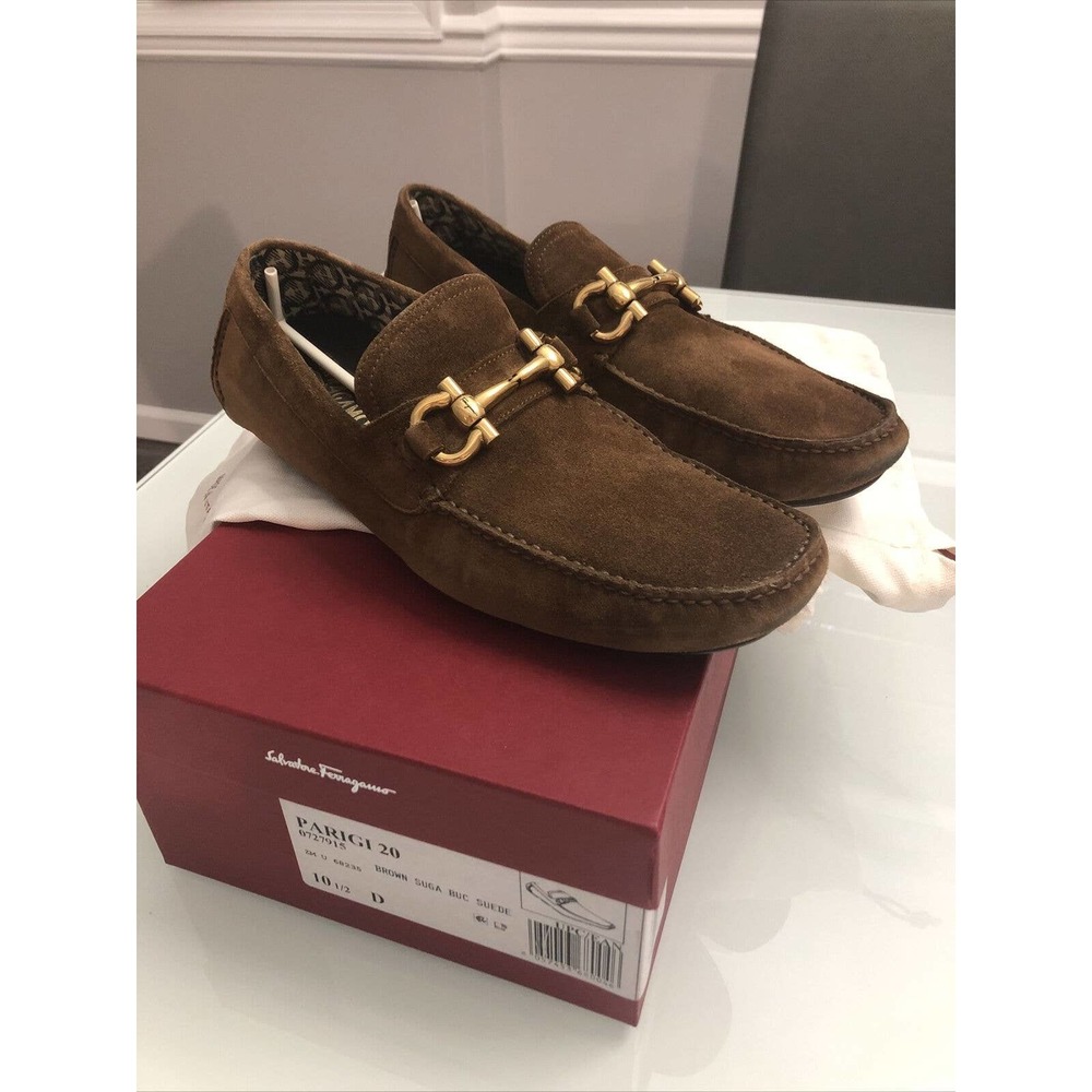 Salvatore Ferragamo Parigi 20 Brown Suede Driver Loafers size 10.5